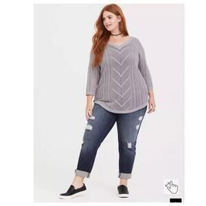 Torrid Grey Pointelle Sweater Knitted Women's Plus Size 2x 18/20 Boho Casual